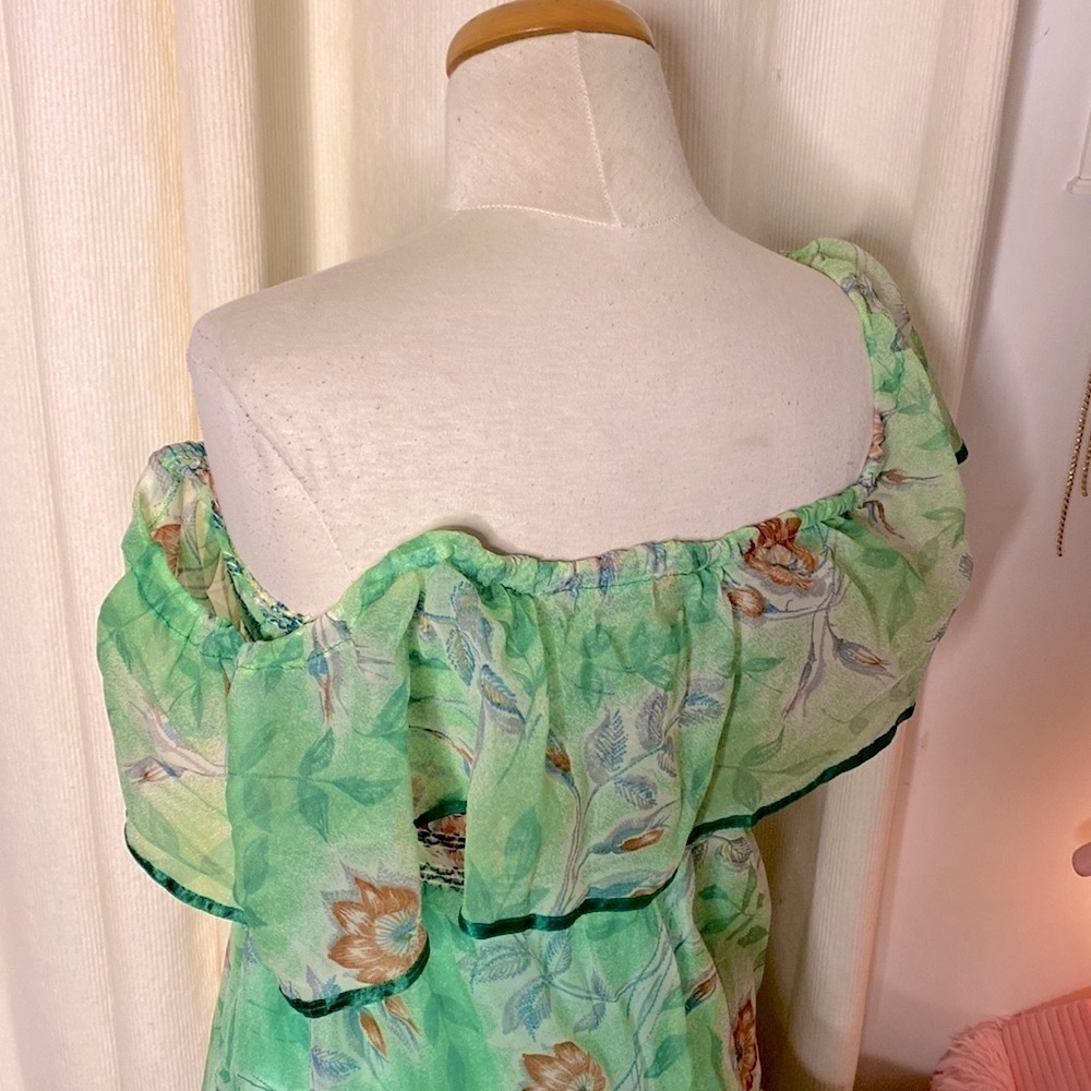 🌹 Miss Renfrew by Holt Renfrew 🌹 Vintage Off Shoulder Floral Chiffon Gown - Picture 6 of 16
